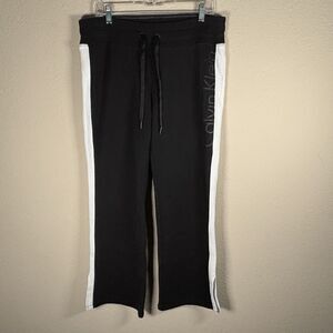 CALVIN KLEIN Performance Womens L Knit Pants Black Stripe Comfort  Gym Workout